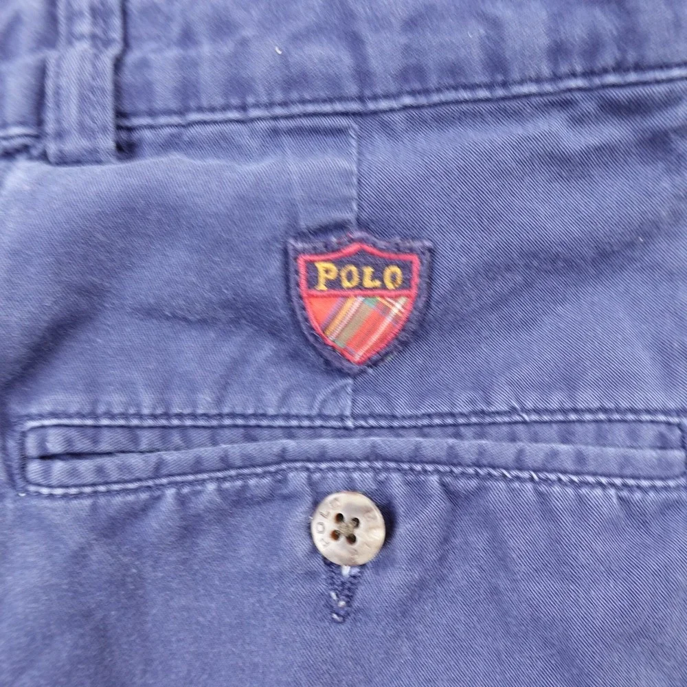 VTG Ralph Lauren Shorts Mens 40 Blue Chino Polo Golf Crest Preppy Pleated Casual